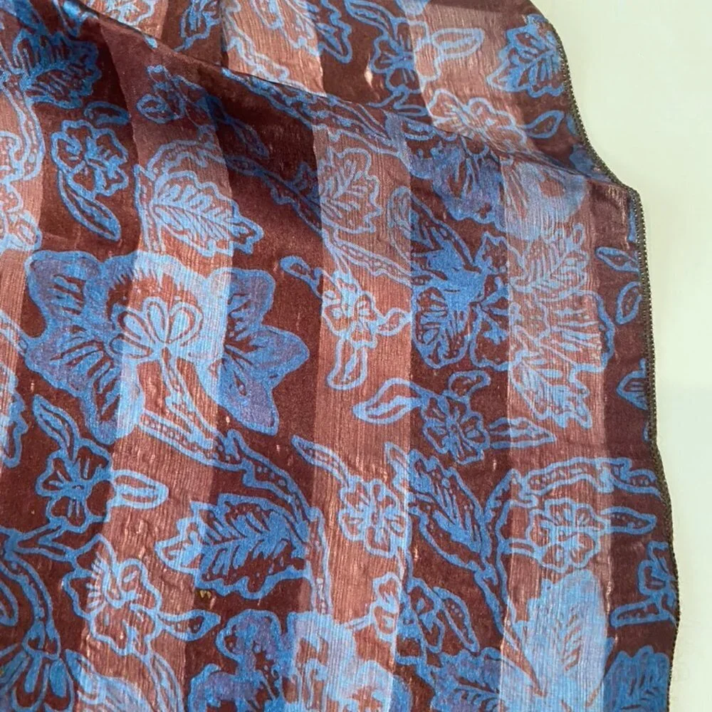 Sheer silk blue / purple scarf with fringe
